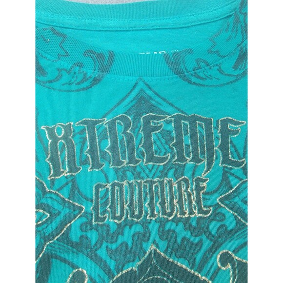 Xtreme Couture Shirt Mens 5XL Teal Graphic Cross Fleur-de-Lis Affliction Tattoo - Picture 3 of 12